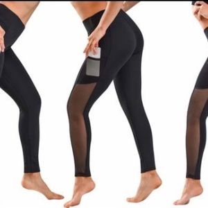 Clanec leggings black high waist with mesh leg panel